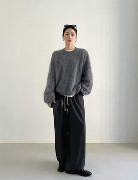 【E】Indie Design Lazy Style Women's Autumn Winter Sweater Soft Cashmere Brushed Knit Oversized Drop Shoulder Top